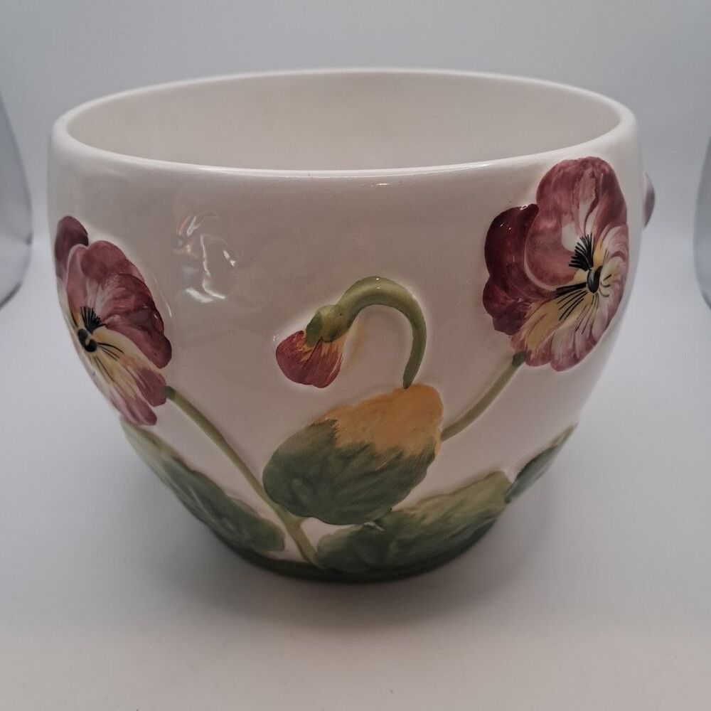 Vtg 5.5" Bassano Italian Ceramiche ABC Pansy Planter Flower Pot - Picture 2 of 7